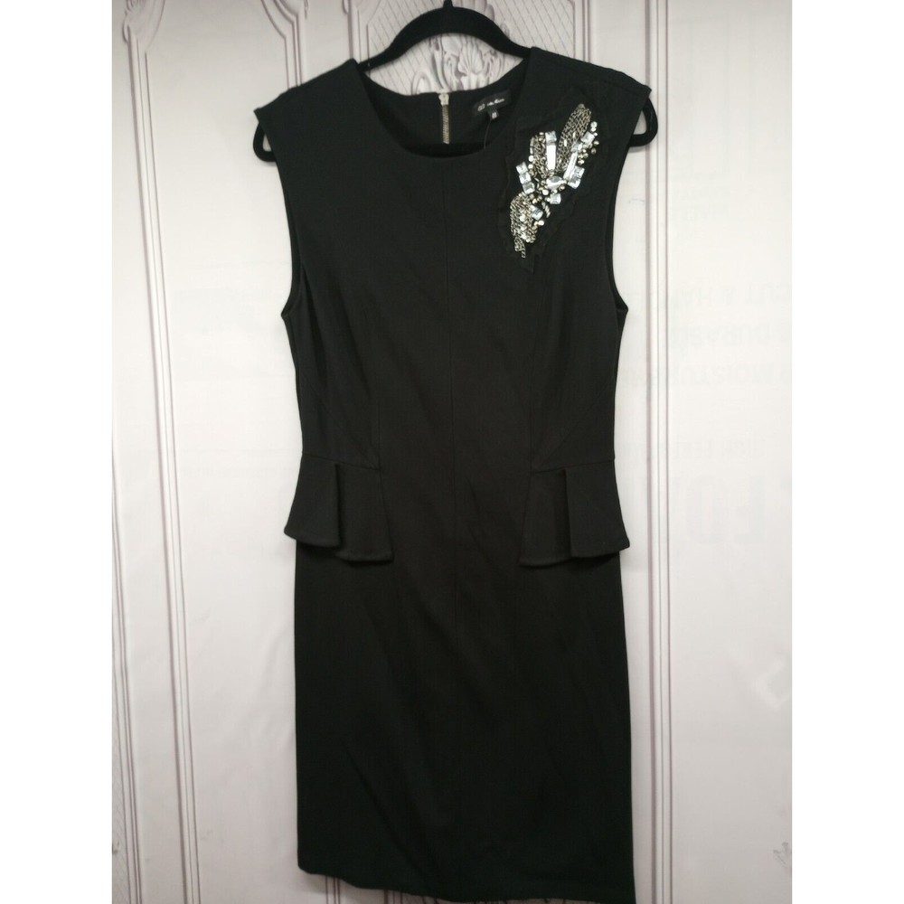 C.C. Couture Dress Women's SZ M Black Sheath Peplum Skirt Rhinestone Applique...